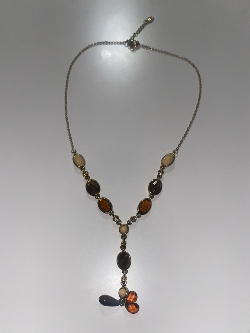 Gold-Tone Brown & Amber Stone Y-Necklace